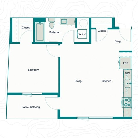 Floor plan for 1 bed, 1 bath, 705 sqft
